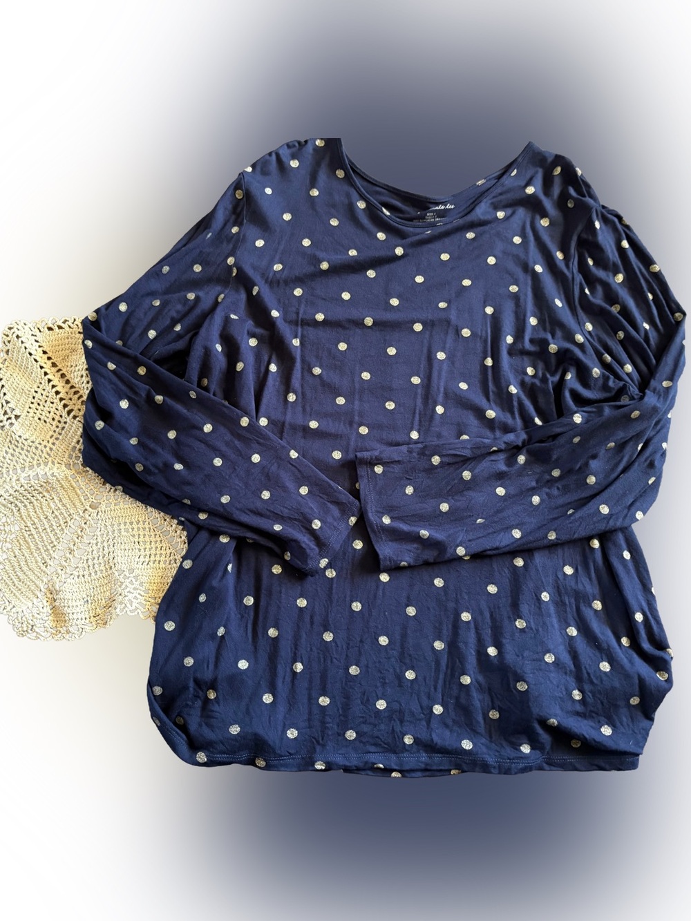 Chico’s Polka Dot Long-Sleeve Women’s Top - Navy size 3 EUC Nautical